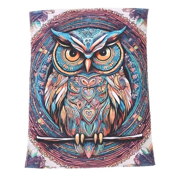 New Enchanted Owl Plush Throw Blanket Mystical Night Bird Art Gift Owls Colorful - Picture 2 of 3